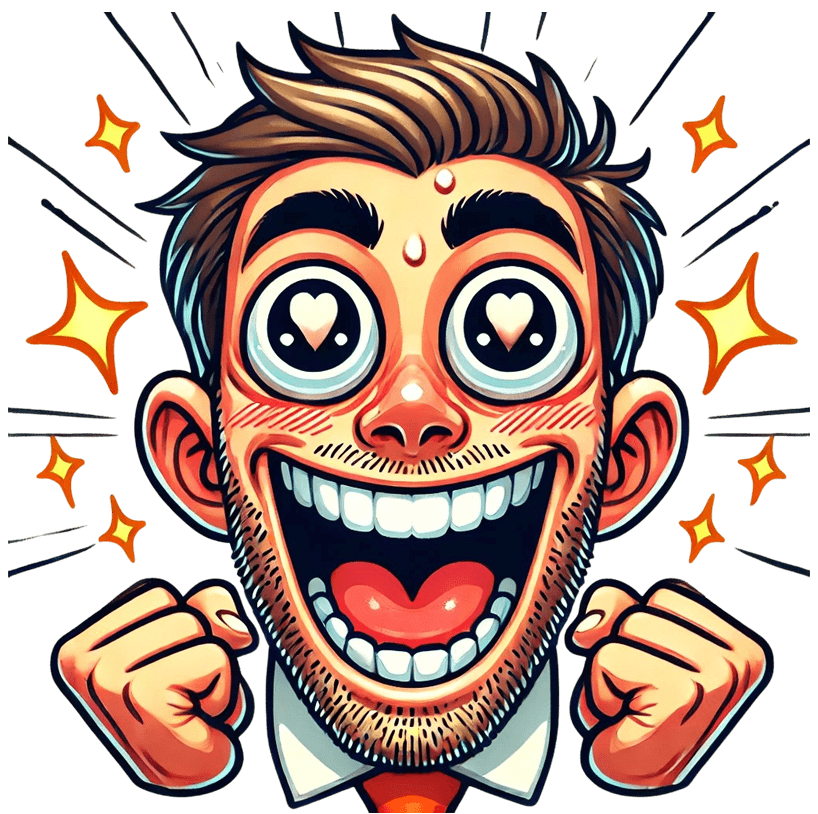 Cartoon illustration of an euphoric facial expression