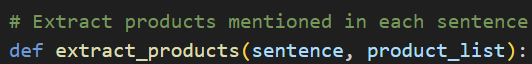 Python code, extracting mentioned products