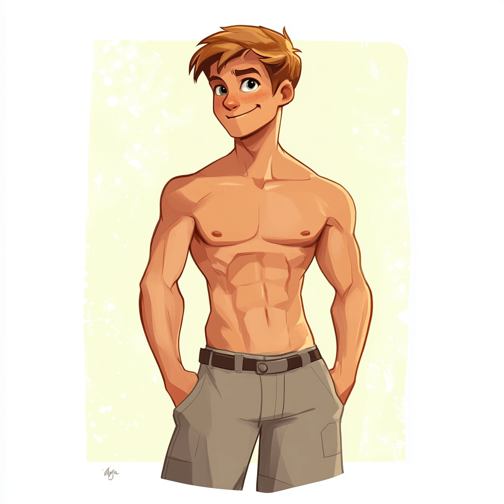 Illustration of cute shirtless guy