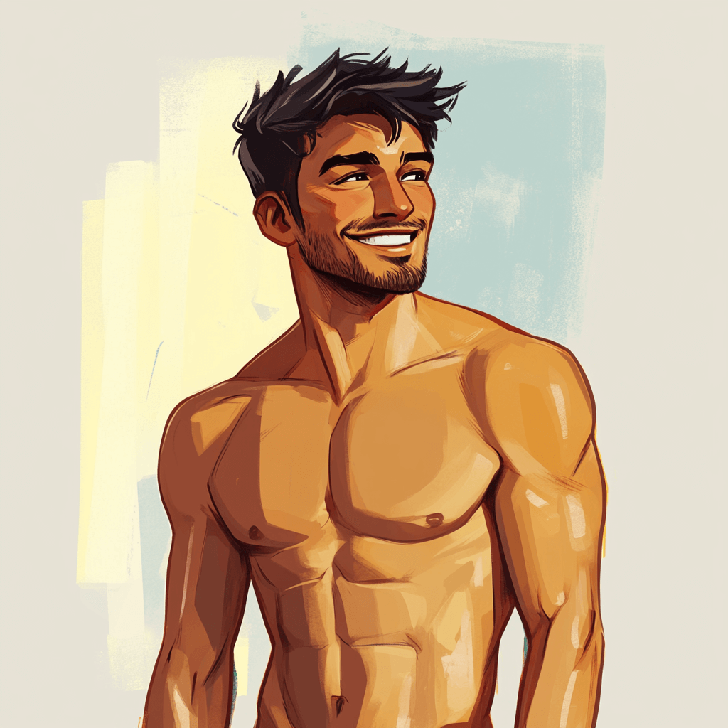 Illustration of cute shirtless guy